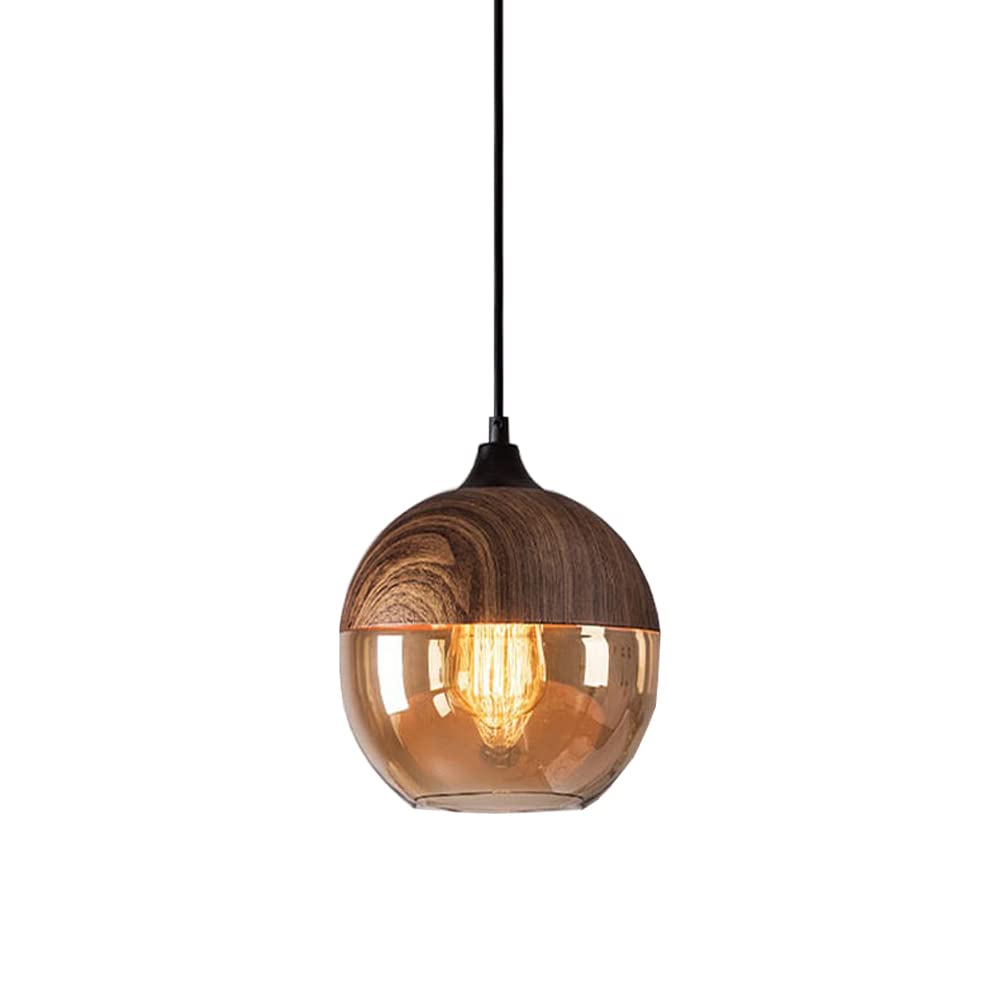 YFMYY Retro Industry Glass Pendant Light, Metal Wood Grain Finish Pendant Lighting For Kitchen Island, Ceiling Light For Dining Room, Adjustable Hanging Light Fixtures, Kitchen Pendant Lighting Over I