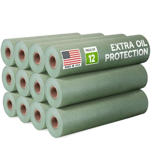 Image of 9 inch x 60 Yards (180 feet) Green Masking Paper with Extra Oil Protection for Automotive Painting Industries (Pack of 12) - Made in USA Masking Paper for Painting Cars, Protection from Splatter
