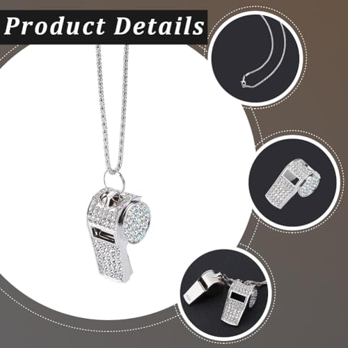 Silbato metalico con rhinestone plateado y llavero, pack x5 miniatura 6