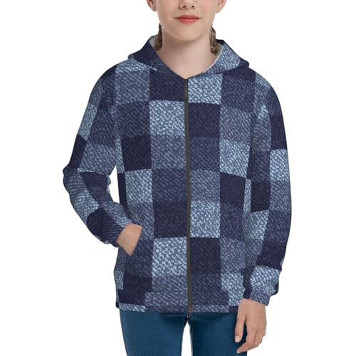 Blue Gingham Buffalo Check Kids Pullover Hoodies Boys Zip Up Sweatshirts Girls Athletic Clothes with Pocket3