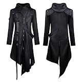 Men's Halloween Vintage Zipper Up Asymmetrical Hoodie Jacket, Irregular Longline Retro Punk Style...