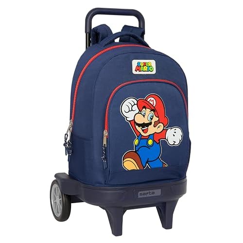 Super Mario World - Mochila Grande con Ruedas, Compact Evolución, Extraíble, Ideal para Niños de Diferentes Edades, Cómoda y Versátil, Calidad y Resistencia, 33x22x45 cm, Color Azul Marino
