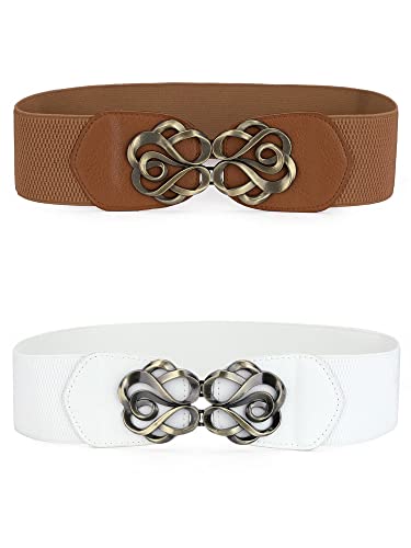 Allegra K Womens Elastic Belts Metal Interlocking Buckle Stretchy Belts