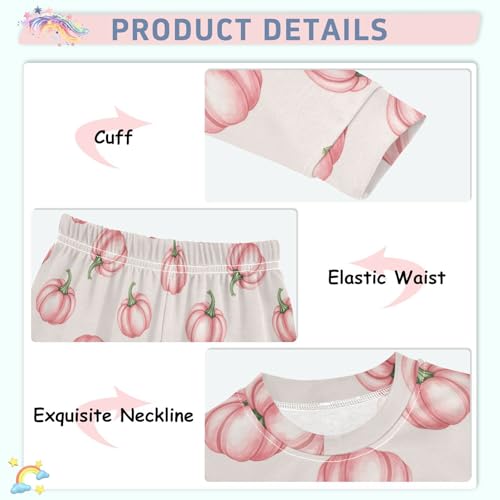 Pajama Sets Long Sleeve Pumpkin Pink Pattern Soft Comfy Sleepwear 2 Piece PJS 3-8T4
