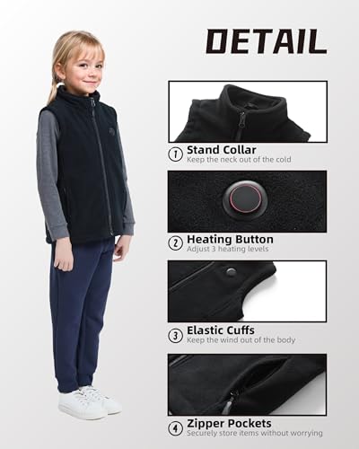Kids Heated Vest,Fleece vest for Boys, Electric Heating Warming Vest for girls with 5V Battery Pack.3