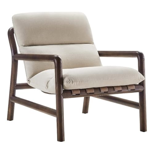 Sillón moderno tapizado beige con estructura de madera miniatura 1
