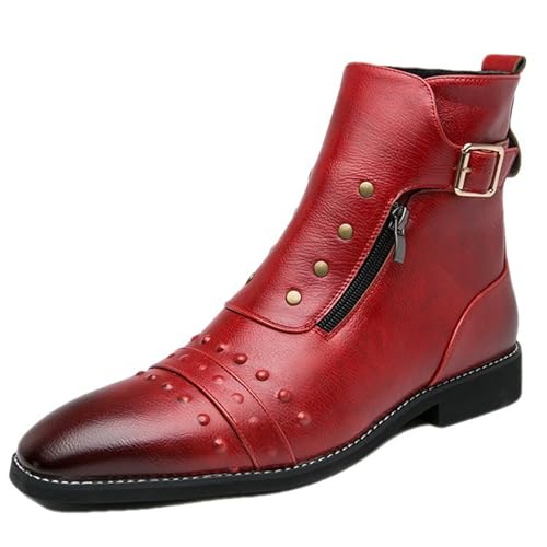 Men'S Vintage Leather Chukka Ankle Boots With Side Zipper Fashion Pointed Toe Low Chunky Heel Non-Slip Casual Ankle Boots Suitable For Business Work Driving