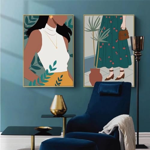Peinture artistique nordique KEBIA pour un salon chaleureux : lot de 2 affiches vintage de 60x80cm