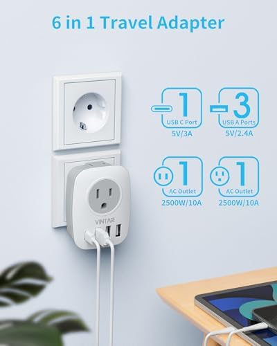 VINTAR 2 Pack European Travel Plug Adapter, Type C Adapter with USB C - View 7