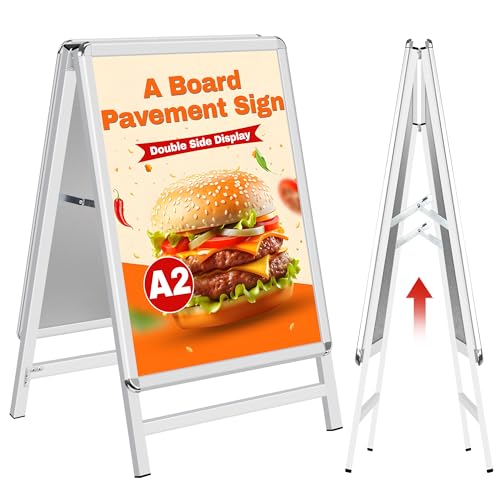 WIIGO Panneau de Trottoir A2 - Stop Trottoir Extérieur, A-Board Double Face Porte-Affiche, Signe pour la Publicité, Restaurants & Parkings (Argenté, A2)