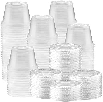 NYHI 150 Pack 4 oz Small Clear Plastic Cups Bulk Disposable Cocktail Jello Shot Cups Compact Food Storage for Portion Control Sauces Spice Liquid Dips Dessert Punch Party Supplies