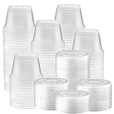 150-Pack of 4-oz Clear Plastic Jello Shot Cups Containers with Snap on Leak-Proof Lids –Small Shot Cups – Compact Food Storage Containers for Portion Control, Sauces, Spices, Liquid, Dips