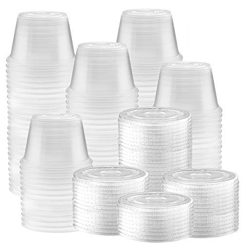 NYHI 150 Pack 4 oz Small Clear Plastic Cups Bulk Disposable Cocktail Jello Shot Cups Compact Food Storage for Portion Control Sauces Spice Liquid Dips Dessert Punch Party Supplies