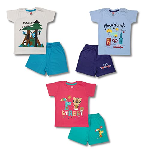 Image of LuvLap Baby Boys Regular Fit 100% Cotton Half Sleeves Boys T-Shirts and & Shorts Set Pack of 3