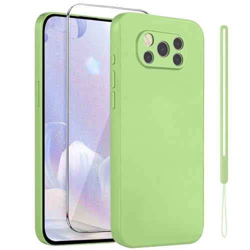 ATISIJIE Funda para XiaoMi Poco X3 Pro,con Muñequera y 1 Protector Pantalla Vidrio Templado HD,Carcasa Anti-Choques y Anti- Arañazos,Funda Silicona para XiaoMi Poco X3 Pro,Verde