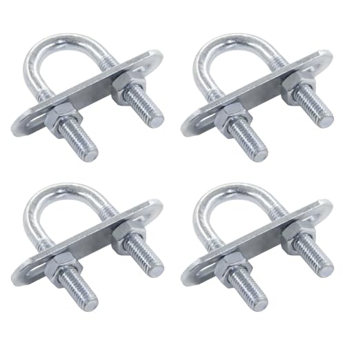 Image of 4 Sets Round U-bolts Carbon Steel Zinc-plated U-bolts with Nuts, Plates, M6x16x46mm