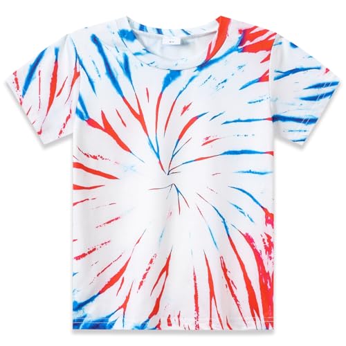 Image of Kids 4th of July 3D Tie Dye Style T-Shirt Boys Girls Patriotic American Flag Clothes Firecracker Tops 4-10 Years