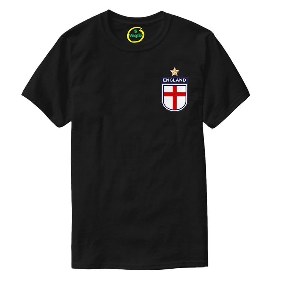 Vagile England Shirt Adults Kids - Boys England Badge Retro T Shirt - Country World Cup 2026 English Supporters Gifts Black