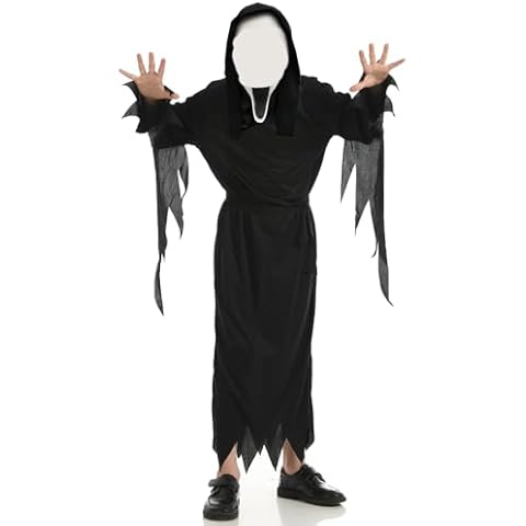 Bnibol Ghost Face Costumes with Bleeding Latex Mask for Kids, Tween Halloween Scream Cosplay Outfits (Red, L) Cover