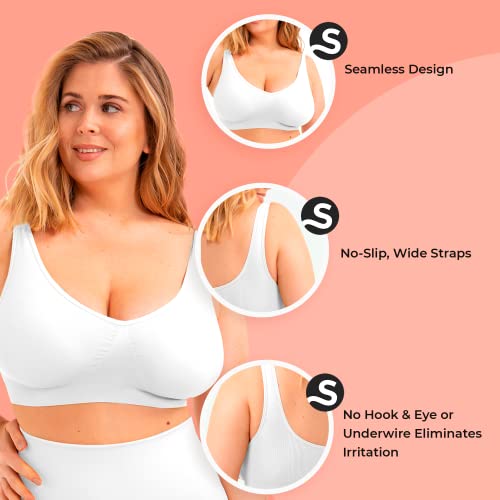 Shapermint Enhanced Smoothing Wireless Bralette For Women With Support | Seamless Bra With Removable Cups | From Small To Plus Size | 3X-Large, White #TOP2