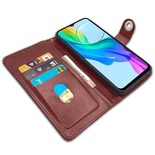 Image of Pikkme Flip Cover Leather Finish | Inside TPU with Card Pockets | Complete Protection Button Flip Case for Vivo Y03 4G (Brown)
