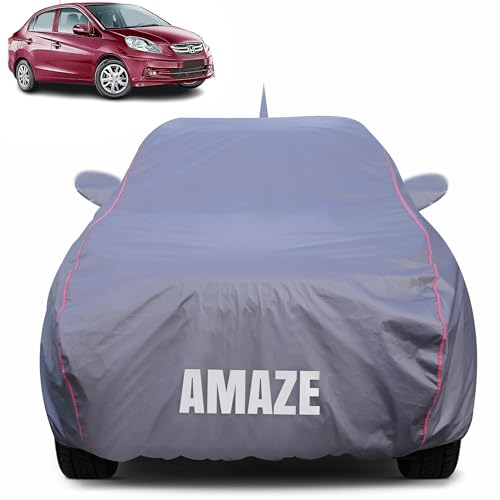 Image of 100% Waterproof Car Body Cover for Honda Amaze (2013-2017) with Mirror Pocket (Heat & UV Resistant, Triple Stitched, Soft Lining, Bottom Elastic & Piping) Grey
