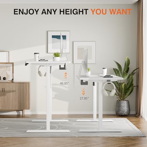 Image of Furmax Electric Standing Desk, 59 x 24 Inches Height Adjustable Desk with Wheels, Home Office Computer Desk with Management Box (White)