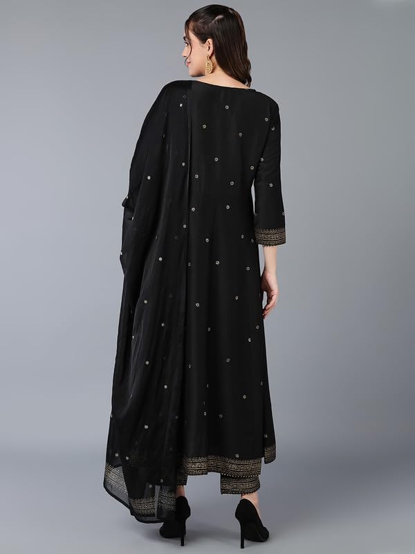 Image of Vaamsi Women's Silk Blend Yoke Design Solid Flared Kurta Pant With Dupatta