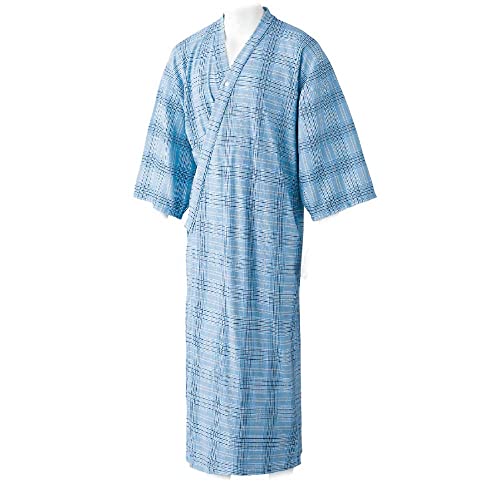 介護 パジャマ 男性用 ねまき ヒモなし楽々 やわらか ワンタッチ 打合せ 寝間着 寝巻き 紳士 メンズ 介護用 ak18(ブルー系 M)