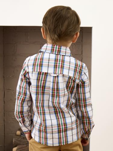 Image of RUGGEDBUTTS Boys Solid Cotton Long Sleeve Button Down Shirt with Button Tabs