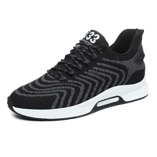 Zapatos con Alzas para Hombre, Zapatillas Deportivas Informales de Malla, Ligeras, Transpirables, con Cordones y tacón de Oculto para Hombre de 10 cm (Black, 39)