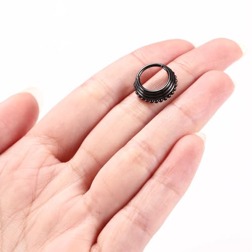 Triple Stacked Septum Nose Ring - Daith Earrings, Conch & Rook Piercing Jewelry - Surgical Steel Black Bead Clicker Ring - 10mm by PEAKLINK - Image 4