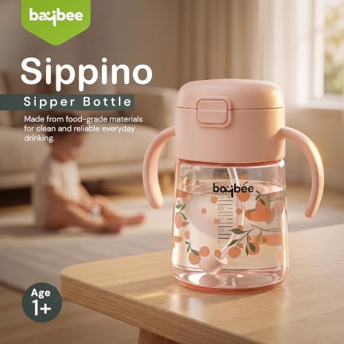 Image of BAYBEE Sipper for Baby with Soft Silicone Straw | Baby Sippy Cup with Anti-Spill Lock Water Bottle with Twin Handles | BPA-Free Tritan Drinking Sipper for Kids for Infants & Toddlers (280ml - Orange)