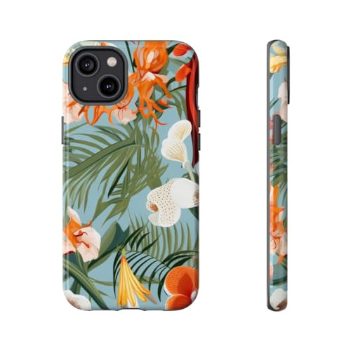 Coque rigide orchidées tropicales iPhone 14 Plus vert pour vos voyages et quotidien