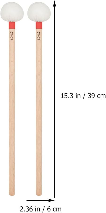 2Pcs Red Felt Drumsticks with Wooden Handle Perfect for Bass Drum and Percussion Instruments - Durable Mallet Sticks for Drummers