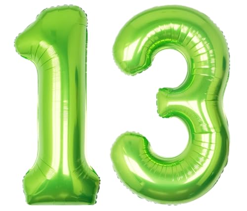 Image of 40 Inch Green Number 13 Balloon Lime Big Large Helium Number 0-9 | Giant Digital 13th Foil Mylar Party Balloon for Birthday Party Anniversary Graduation Decorations