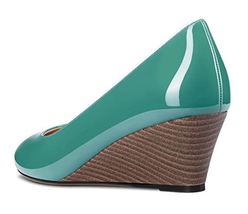 Aachcol Women Wedge Pumps Cork Mid Heel Close Round Toe Slip-on Wedding Office Dress Shoes 2 Inches3