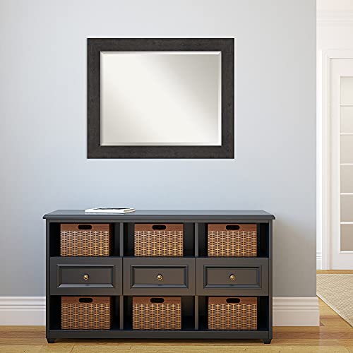Image of Amanti Art Framed Vanity Mirror | Bathroom Mirrors for Wall | Rustic Plank Espresso Mirror | Wall Mounted Mirror | Medium Mirror | 27.38 x 33.38