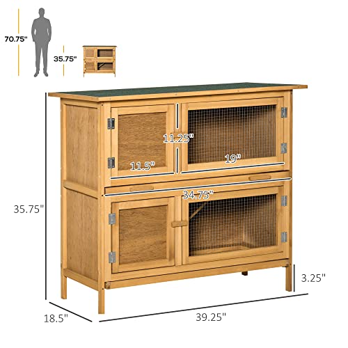 Pawhut Wooden Bunny Hutch Rabbit Hutch Small Animals Habitat With Ramp, Removable Tray And Weatherproof Roof, Indoor/Outdoor, Yellow #TOP2