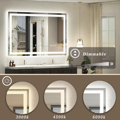 Image of 48x 32 LED Lighted Bathroom Mirror, Vanity Mirror with Lights for Wall, Dimmable, Defogger, Shatter-Proof, 3 Colors, ETL Listed (Front + Backlit)