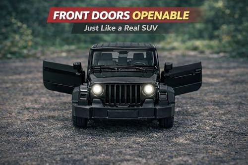 Image of Diecast 1:36 Thar Toy Car Metal Body Openable Doors Bonnet Boot Pullback Action Light Music Black