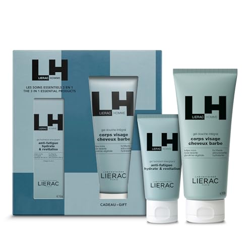Lierac - Coffret Cadeau Homme Gel Hydratant Energisant et Gel Douche offert - Soins 3-en-un Peau, Cheveux et Barbe - Hydratation Renforcée - Tous types de Peaux - Edition Cadeau Fête des Pères