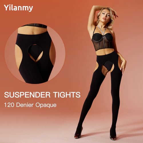 Yilanmy Suspender Tights for Women Thigh High Stockings for Garter Belt High Waist Control Top Pantyhose2