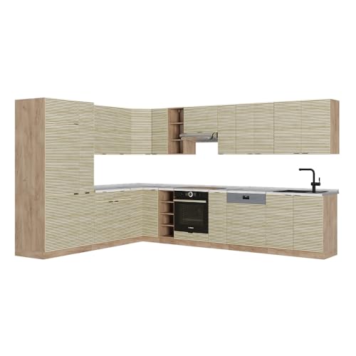 Vicco Cocina esquinera Fame-Line, Panel de Roble/Roble Goldkraft, 347 x 257 cm sin encimera
