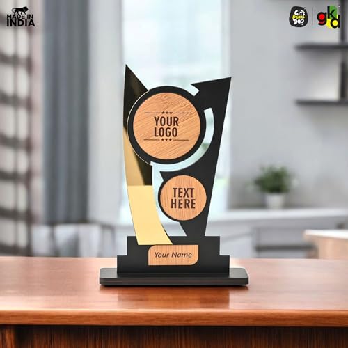 Image of Gift Kya De Customized Wooden Trophy with Golden Acrylic | Personalized Award for Corporate, School Events & Achievements (Inspire Innovation)