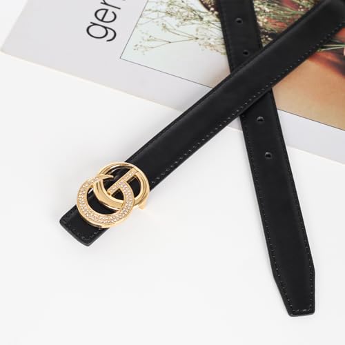 Image of Women's Fashion Classic Metal Buckle Leather Belt with Jeans Dress