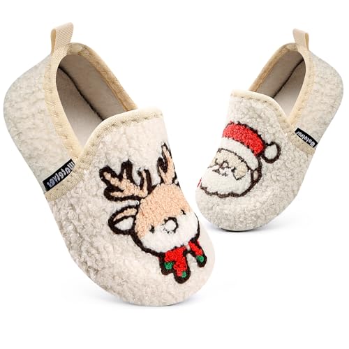 WateLves Kids Toddler Slippers Girls Boys Slip on House Shoes Lightweight Anti Slip Sock Slippers Winter Indoor Outdoor Walking Shoes(Santa,22/23)