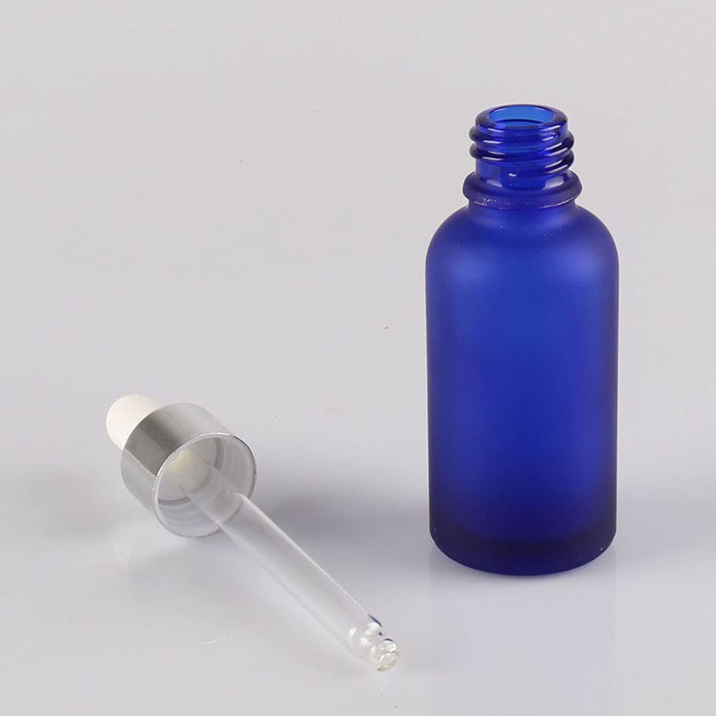 24 Piezas Azul Mate Frasco Cuentagotas Cristal 30ml, Azul Botellas Cuentagotas con Pipeta de Vidrio Plata, para Fragancias de Aromaterapia de Aceites Esenciales, Masaje, Viaje