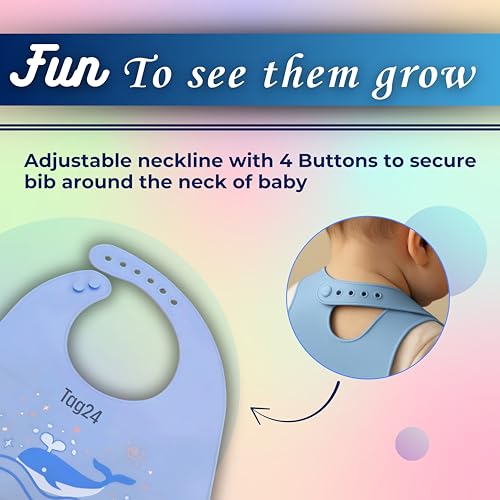 Image of Baby Bib for Feeding and Weaning Babies and Toddlers | Waterproof, Washable, Reusable | Adjustable Neckline with Buttons | Easy to Clean and Non-Messy Design