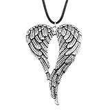 ZFHTJEKNCS Colgante de Cuerda de Cuerda Negra sintética con alas de ángel Grandes y Retro Unisex Vintage de 2 Colores de 68x46mm
